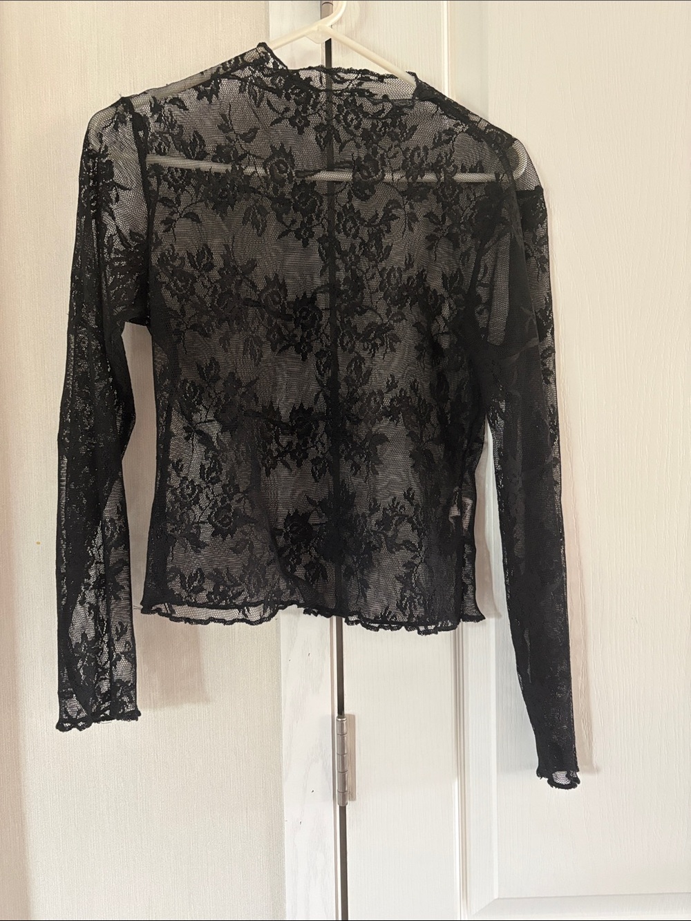 Sheer Black Floral Lace Long-Sleeve Top